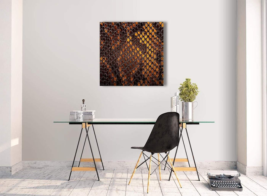 Contemporary Mustard Gold Snakeskin Animal Print Stairway Canvas Pictures Decorations - Abstract 1s474m - 64cm Square Print