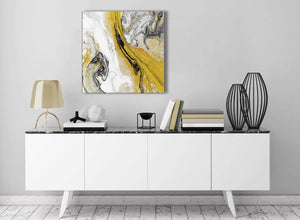 Contemporary Mustard Yellow and Grey Swirl Living Room Canvas Wall Art Decorations - Abstract 1s462m - 64cm Square Print