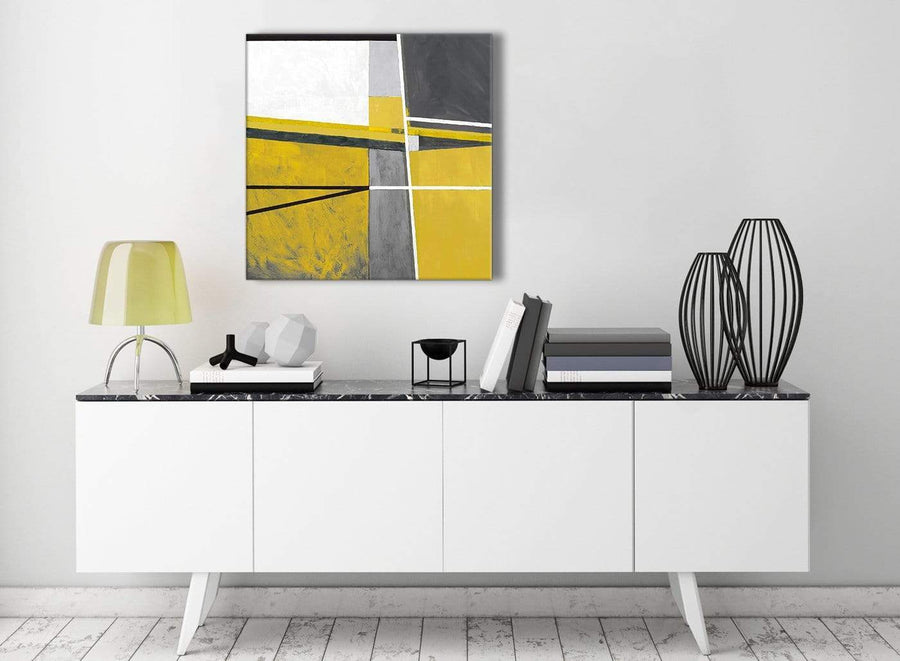 Contemporary Mustard Yellow Grey Painting Hallway Canvas Pictures Decor - Abstract 1s388m - 64cm Square Print