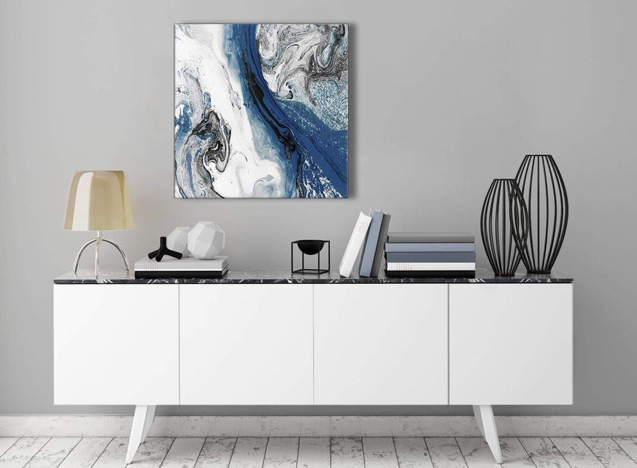 Contemporary Blue and Grey Swirl Hallway Canvas Wall Art Decorations - Abstract 1s465m - 64cm Square Print