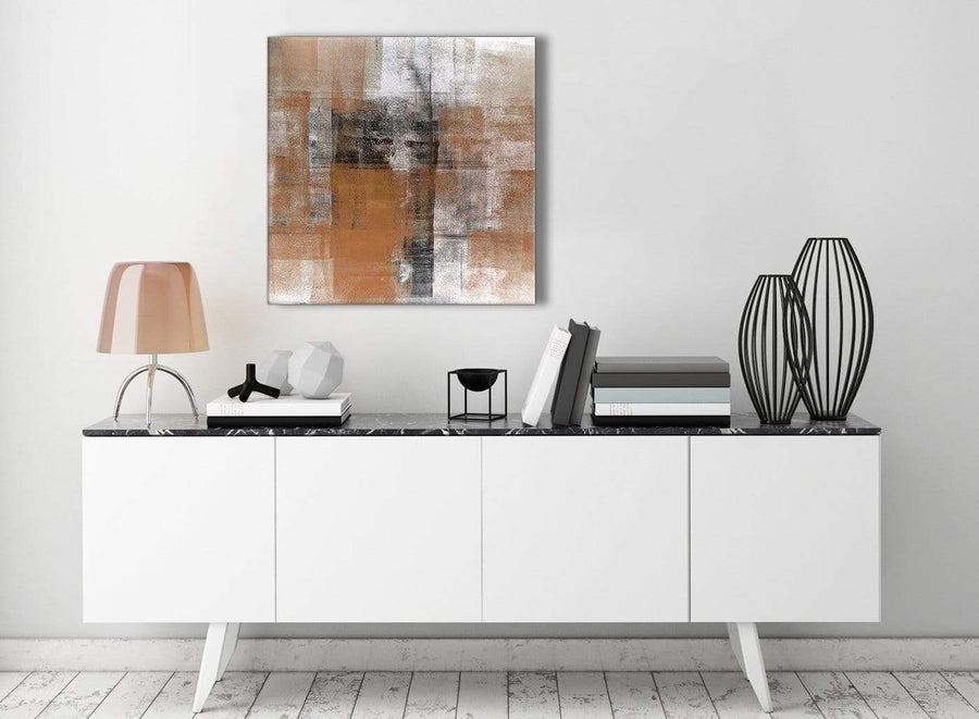 Contemporary Orange Black White Painting Stairway Canvas Wall Art Decorations - Abstract 1s398m - 64cm Square Print