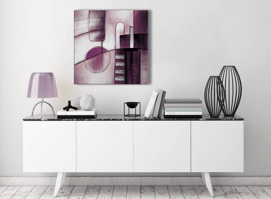 Contemporary Plum Grey Painting Hallway Canvas Pictures Decorations - Abstract 1s420m - 64cm Square Print