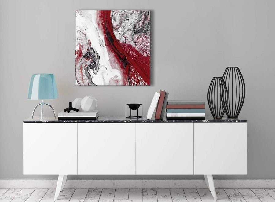 Contemporary Red and Grey Swirl Hallway Canvas Pictures Decorations - Abstract 1s467m - 64cm Square Print