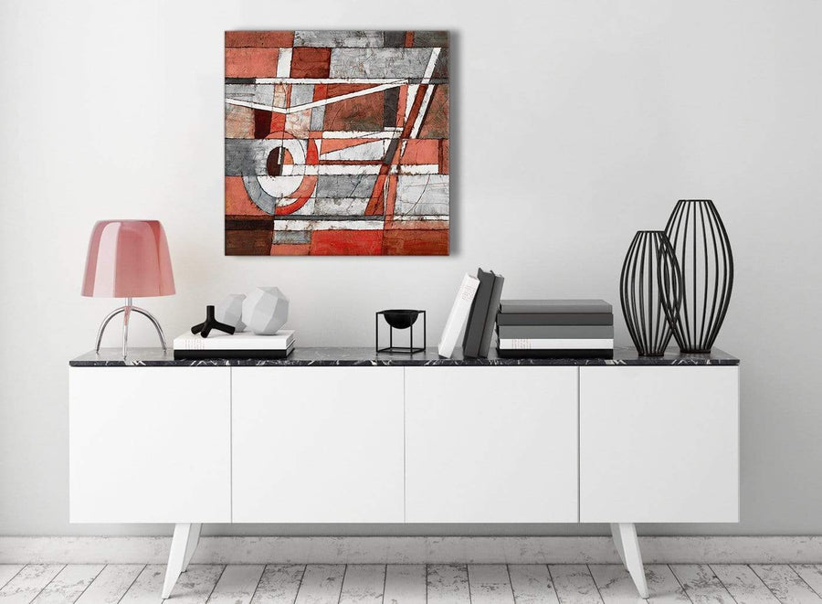 Contemporary Red Grey Painting Hallway Canvas Wall Art Decor - Abstract 1s401m - 64cm Square Print