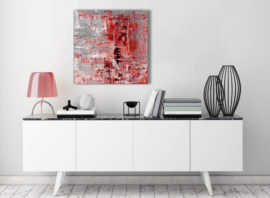 Contemporary Red Grey Painting Living Room Canvas Wall Art Decor - Abstract 1s414m - 64cm Square Print