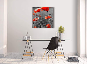 Contemporary Red Poppy Black White Flower Poppies Floral Canvas Living Room Canvas Pictures Decor - Abstract 1s135m - 64cm Square Print