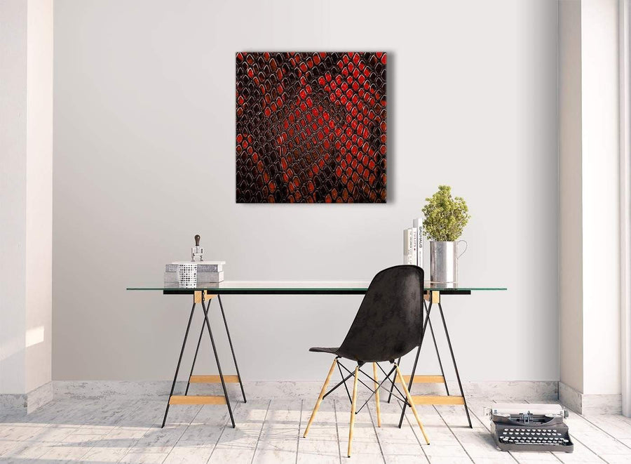 Contemporary Red Snakeskin Animal Print Kitchen Canvas Wall Art Decorations - Abstract 1s476m - 64cm Square Print
