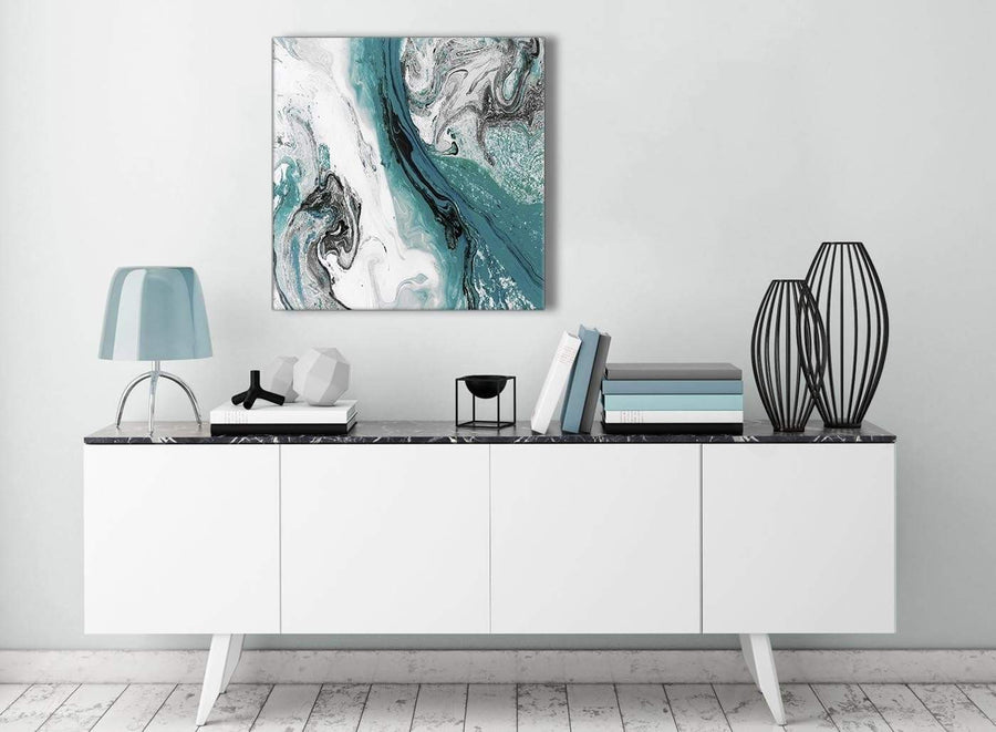 Contemporary Teal and Grey Swirl Living Room Canvas Wall Art Decorations - Abstract 1s468m - 64cm Square Print
