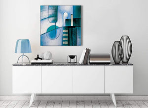 Contemporary Teal Cream Painting Living Room Canvas Pictures Decor - Abstract 1s417m - 64cm Square Print