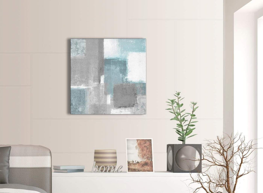 Contemporary Teal Grey Painting Hallway Canvas Pictures Decorations - Abstract 1s377m - 64cm Square Print