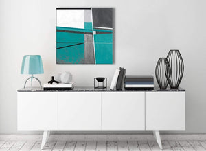 Contemporary Teal Grey Painting Kitchen Canvas Wall Art Decorations - Abstract 1s389m - 64cm Square Print