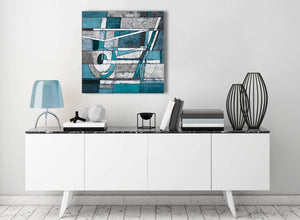 Contemporary Teal Grey Painting Living Room Canvas Pictures Decor - Abstract 1s402m - 64cm Square Print