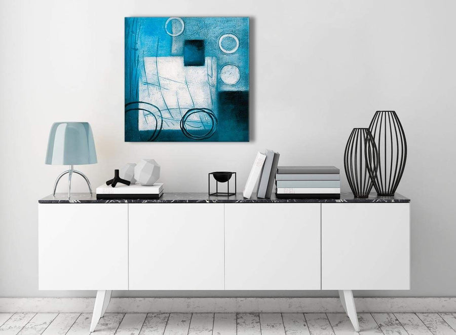 Contemporary Teal White Painting Hallway Canvas Wall Art Decor - Abstract 1s432m - 64cm Square Print