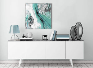 Contemporary Turquoise and Grey Swirl Living Room Canvas Pictures Decor - Abstract 1s460m - 64cm Square Print
