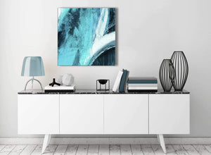 Contemporary Turquoise and White - Hallway Canvas Wall Art Decorations - Abstract 1s448m - 64cm Square Print