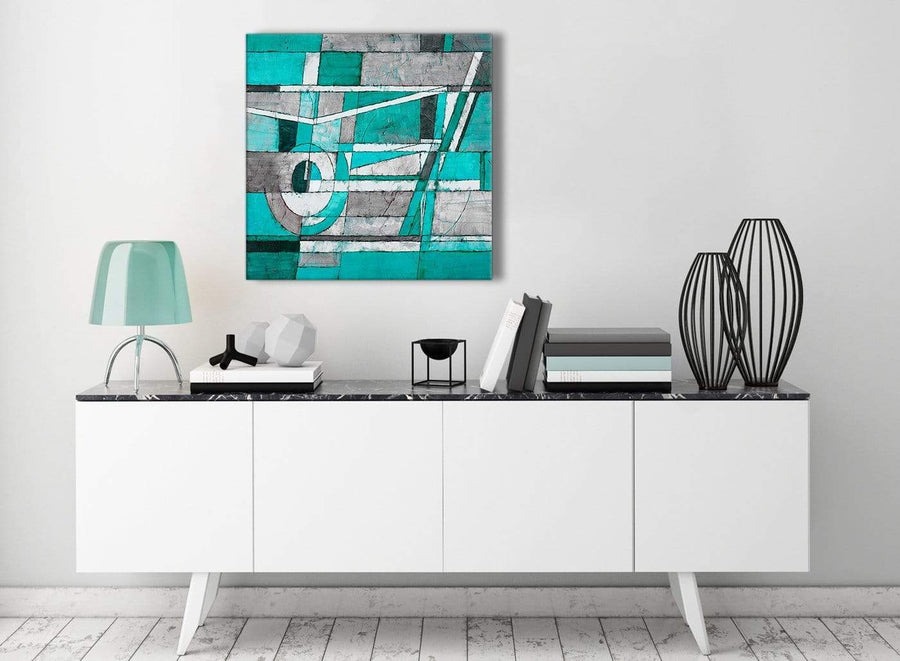 Contemporary Turquoise Grey Painting Living Room Canvas Pictures Decorations - Abstract 1s403m - 64cm Square Print