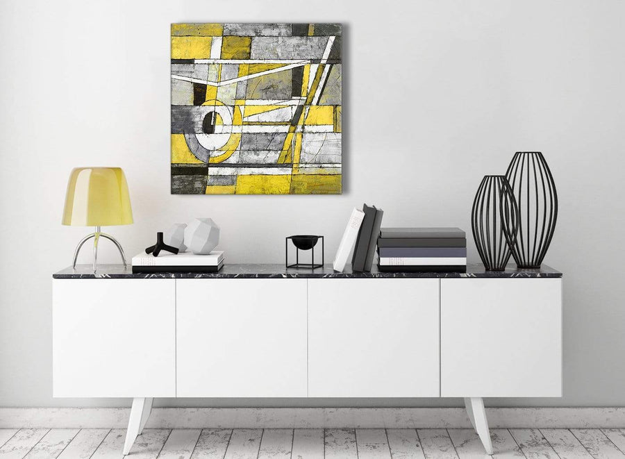 Contemporary Yellow Grey Painting Living Room Canvas Wall Art Decor - Abstract 1s400m - 64cm Square Print