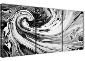 Oversized Black White Grey Swirls Modern Abstract Canvas Wall Art Split 3 Part 125cm Wide 3354 For Your Kitchen