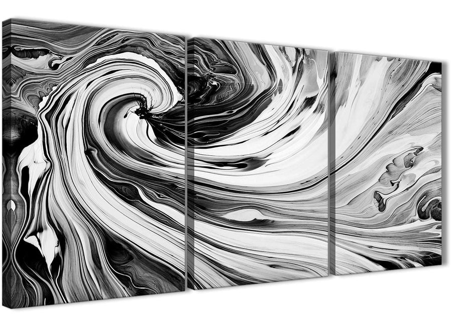 Oversized Black White Grey Swirls Modern Abstract Canvas Wall Art Split 3 Part 125cm Wide 3354 For Your Kitchen