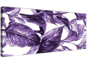 Oversized Dark Purple White Tropical Exotic Leaves Canvas Modern 120cm Wide 1322 For Your Dining Room