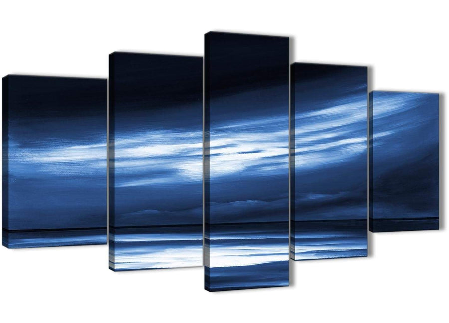 Oversized Extra Large Indigo Blue White Abstract Sunset Modern Canvas Wall Art Multi Set Of 5 160cm Wide 5332 For Your Dining Room