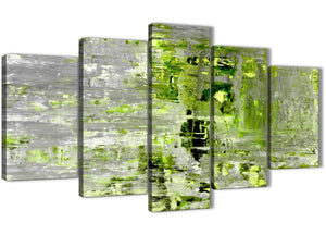 Oversized Extra Large Lime Green Grey Abstract Painting Wall Art Print Canvas Split 5 Panel 160cm Wide 5360 For Your Bedroom