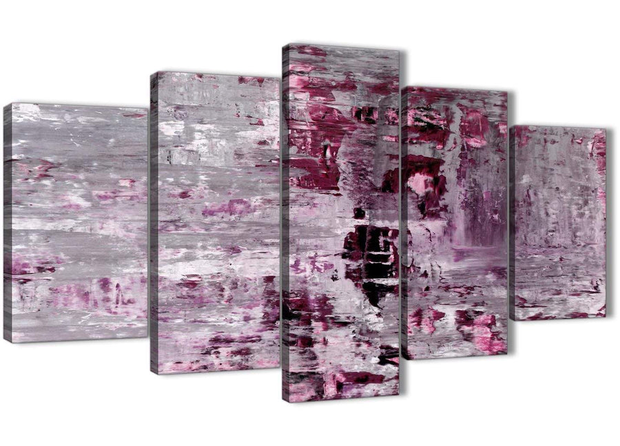 Oversized Extra Large Plum Grey Abstract Painting Wall Art Print Canvas Split 5 Set 160cm Wide 5359 For Your Bedroom