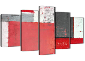 Oversized Extra Large Red Grey Abstract Painting Canvas Wall Art Multi 5 Panel 160cm Wide 5343 For Your Bedroom