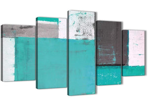 Oversized Extra Large Turquoise Grey Abstract Painting Canvas Wall Art Multi 5 Set 160cm Wide 5345 For Your Living Room
