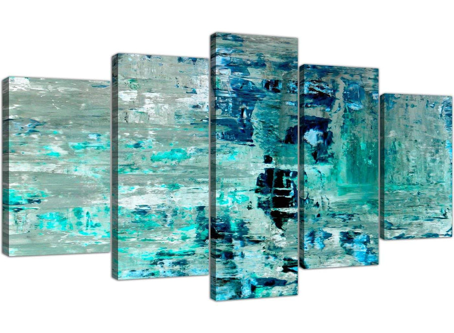 Oversized Extra Large Turquoise Teal Abstract Painting Wall Art Print Canvas Split Set Of 5 5333 For Your Living Room