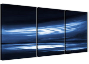 Oversized Indigo Blue White Abstract Sunset Modern Canvas Wall Art Multi Set Of 3 125cm Wide 3332 For Your Bedroom