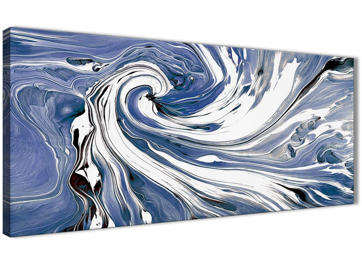 Oversized Indigo Blue White Swirls Modern Abstract Canvas Wall Art Modern 120cm Wide 1352 For Your Bedroom - 3352