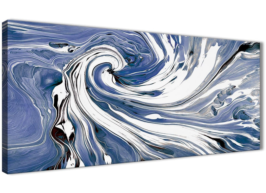 Oversized Indigo Blue White Swirls Modern Abstract Canvas Wall Art Modern 120cm Wide 1352 For Your Bedroom