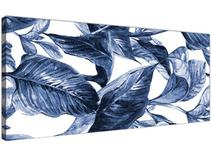 Oversized Indigo Navy Blue White Tropical Leaves Canvas Modern 120cm Wide 1320 For Your Dining Room
