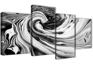 Oversized Large Black White Grey Swirls Modern Abstract Canvas Wall Art Split 4 Piece 130cm Wide 4354 For Your Kitchen