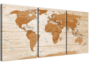 Oversized Large Brown Cream Map Of World Atlas Canvas Multi 3 Set 3307 For Your Office
