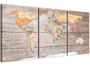Oversized Large Decorative Map Of The World Atlas Canvas Multi Triptych 3326 For Your Kitchen