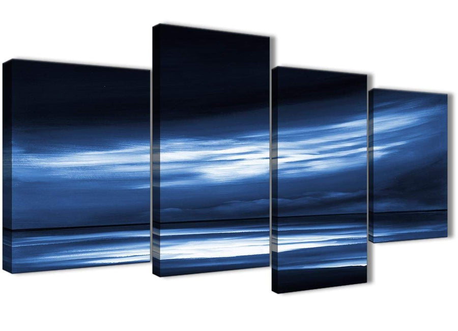 Oversized Large Indigo Blue White Abstract Sunset Modern Canvas Wall Art Multi 4 Set 130cm Wide 4332 For Your Dining Room