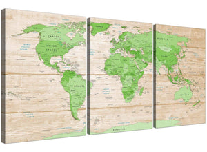 Oversized Large Lime Green Cream World Map Atlas Canvas Split Set Of 3 3310 For Your Living Room