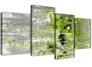 Oversized Large Lime Green Grey Abstract Painting Wall Art Print Canvas Split 4 Panel 130cm Wide 4360 For Your Bedroom
