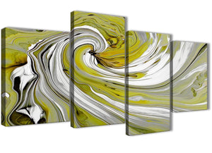 Oversized Large Lime Green Swirls Modern Abstract Canvas Wall Art Multi 4 Panel 130cm Wide 4351 For Your Living Room