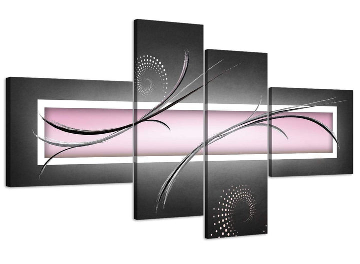 oversized large pale pink black grey blush pink modern abstract canvas split 4 part 4296 for your living room - 4296