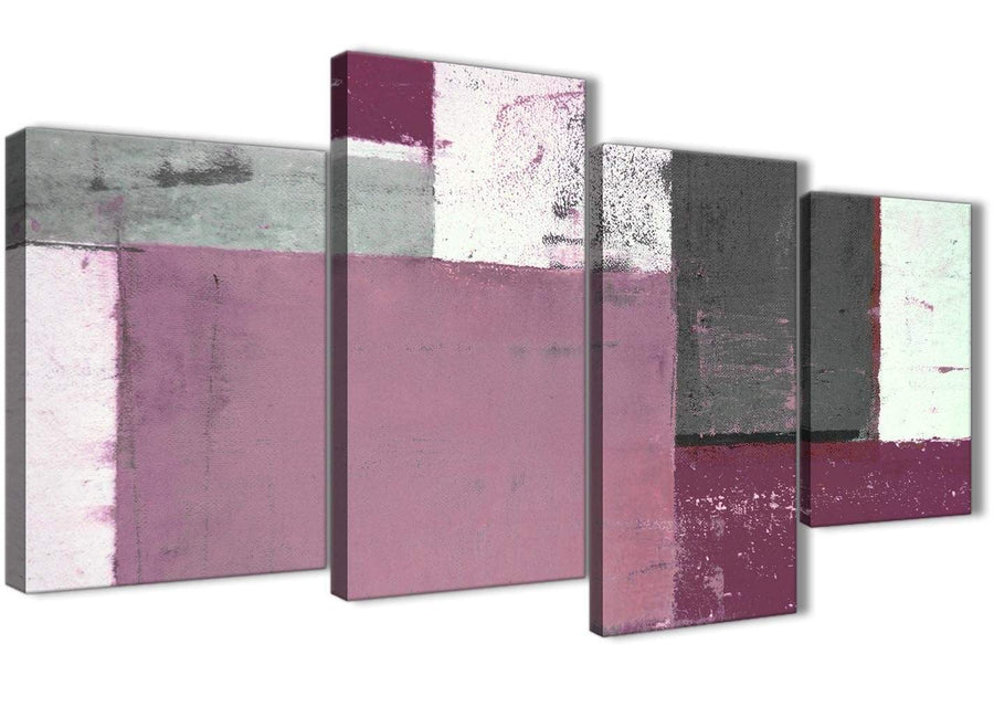 Oversized Large Plum Grey Abstract Painting Canvas Wall Art Picture Split 4 Panel 130cm Wide 4342 For Your Dining Room