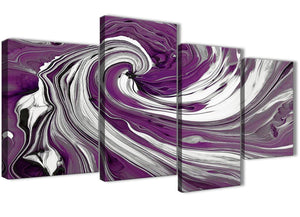 Oversized Large Plum Purple White Swirls Modern Abstract Canvas Wall Art Split 4 Panel 130cm Wide 4353 For Your Dining Room