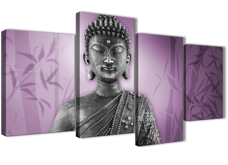 Oversized Large Purple And Grey Silver Wall Art Prints Of Buddha Canvas Multi 4 Part 4330 For Your Living Room