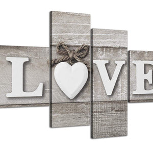 Oversized Large Shabby Chic Love Quote Beige Canvas Split 4 Panel 4297 For Your Living Room