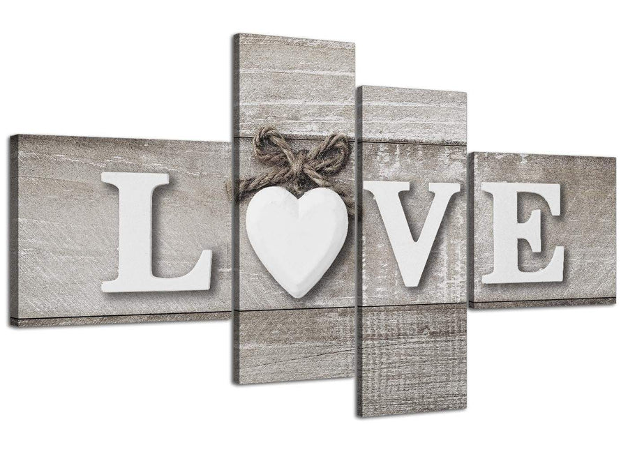 Oversized Large Shabby Chic Love Quote Beige Canvas Split 4 Panel 4297 For Your Living Room