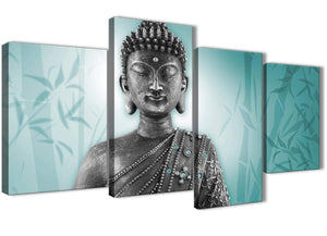 Oversized Large Teal And Grey Silver Wall Art Prints Of Buddha Canvas Multi 4 Piece 4327 For Your Living Room