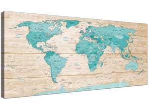 Oversized Large Teal Cream Map Of World Atlas Canvas Modern 120cm Wide 1313 For Your Dining Room