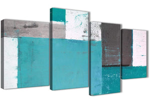 Oversized Large Teal Grey Abstract Painting Canvas Wall Art Split 4 Panel 130cm Wide 4344 For Your Hallway